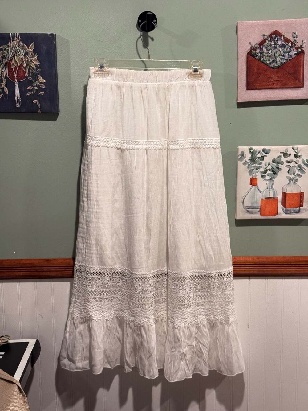 J Gee White Tiered Lace Maxi Skirt Size M Style 1337140